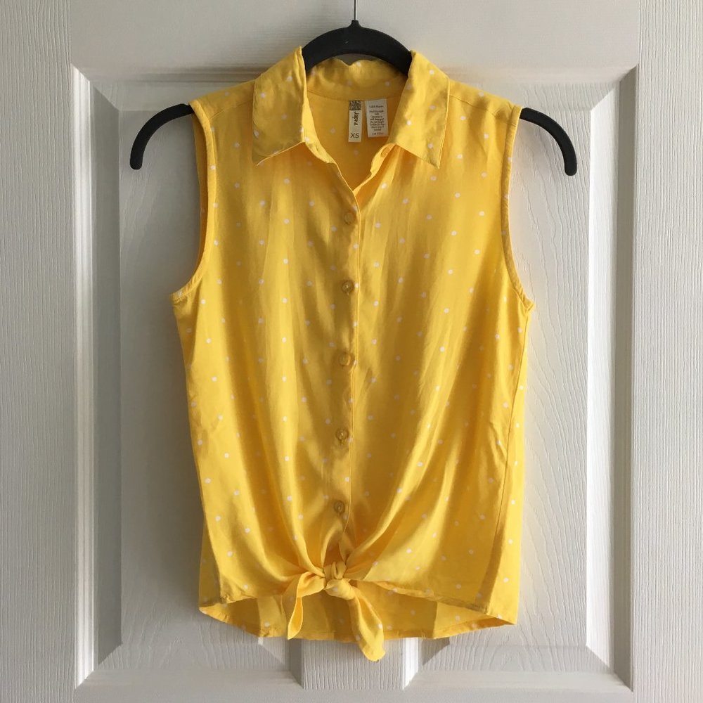 ~SOLD~ 5 for $45 Japna Yellow Polka-Dot Sleeveless Blouse